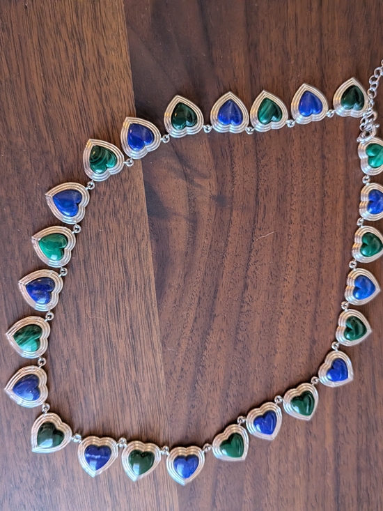 Tashka by Beatrice Jewelry - Sterling Silver 925 Heart Necklace with Lapis Lazuli And Malachite - Like New!